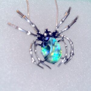 Gothic Abalone Shell Crystal Spider Silver 16” Neck…